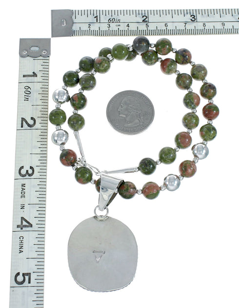 Sterling Silver Multicolor Jasper Native American Bead Necklace X10226